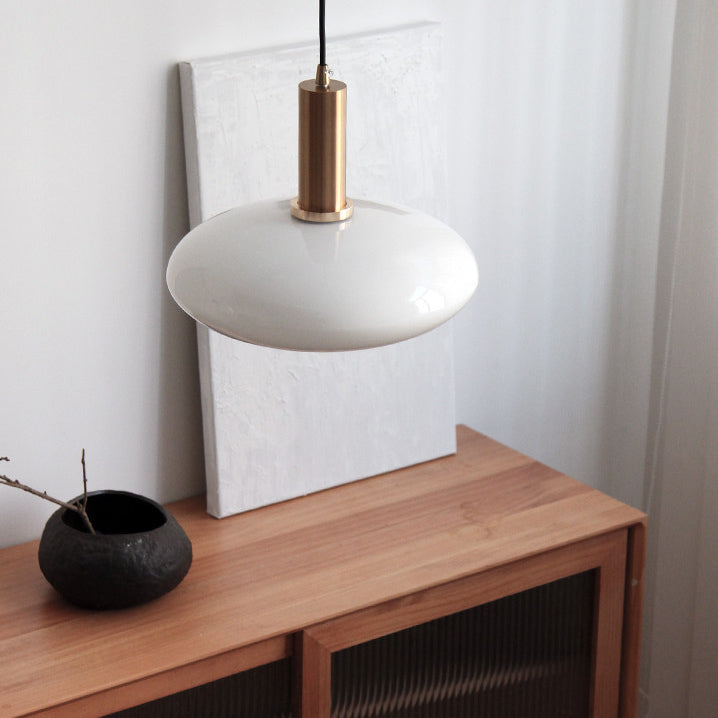Nordic Milky White Glass Flat Round 1-light Pendant Light BulbSquare