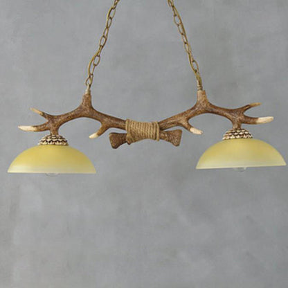 Vintage Antler Resin & Glass Bowl 2-light Chandelier – Industrial Style