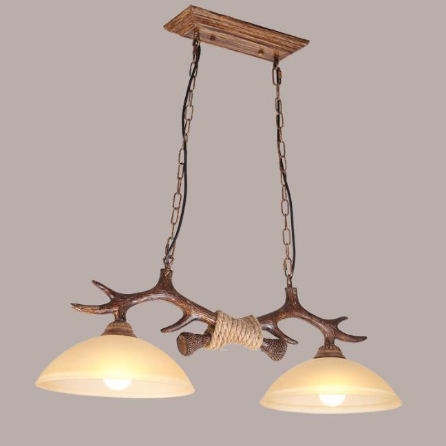 Vintage Antler Resin & Glass Bowl 2-light Chandelier – Industrial Style
