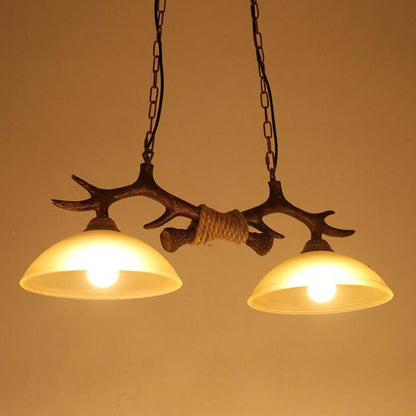 Vintage Antler Resin & Glass Bowl 2-light Chandelier – Industrial Style