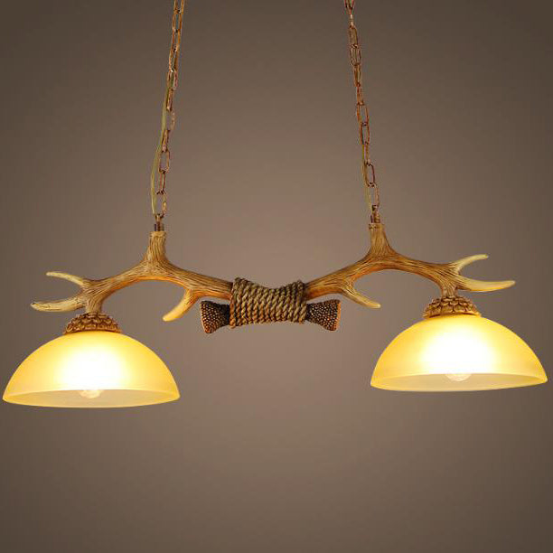 Vintage Antler Resin & Glass Bowl 2-light Chandelier – Industrial Style