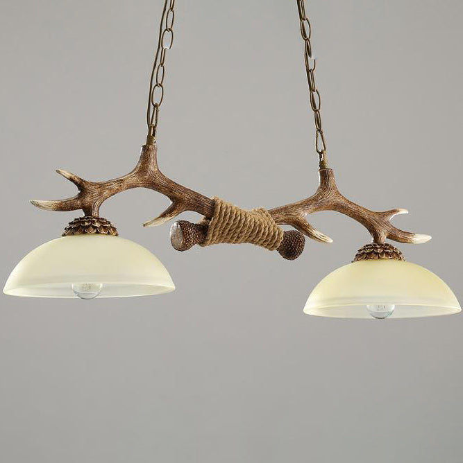Vintage Antler Resin & Glass Bowl 2-light Chandelier – Industrial Style