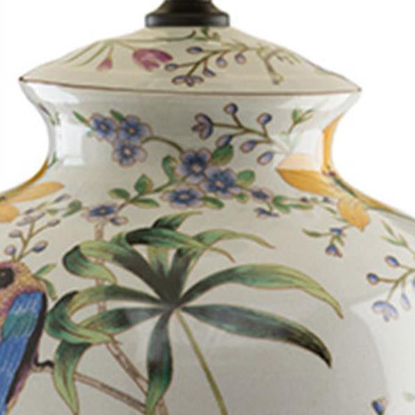 Modern Retro Ceramic Idyllic Flower and Bird 1-Light Table Lamp Lumendat