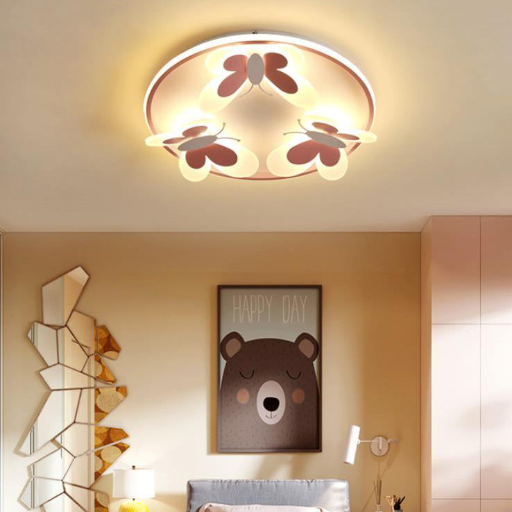 Lumendat Cartoon Creative Pink Butterfly Circle LED Flush Mount Ceiling Light Lumendat