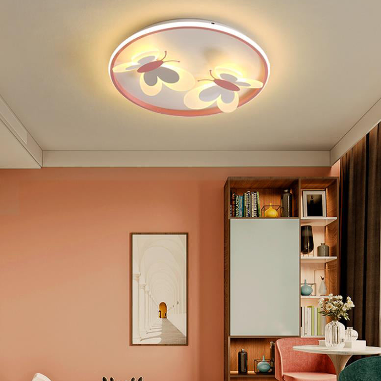 Lumendat Cartoon Creative Pink Butterfly Circle LED Flush Mount Ceiling Light Lumendat