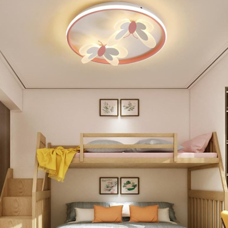 Lumendat Cartoon Creative Pink Butterfly Circle LED Flush Mount Ceiling Light Lumendat