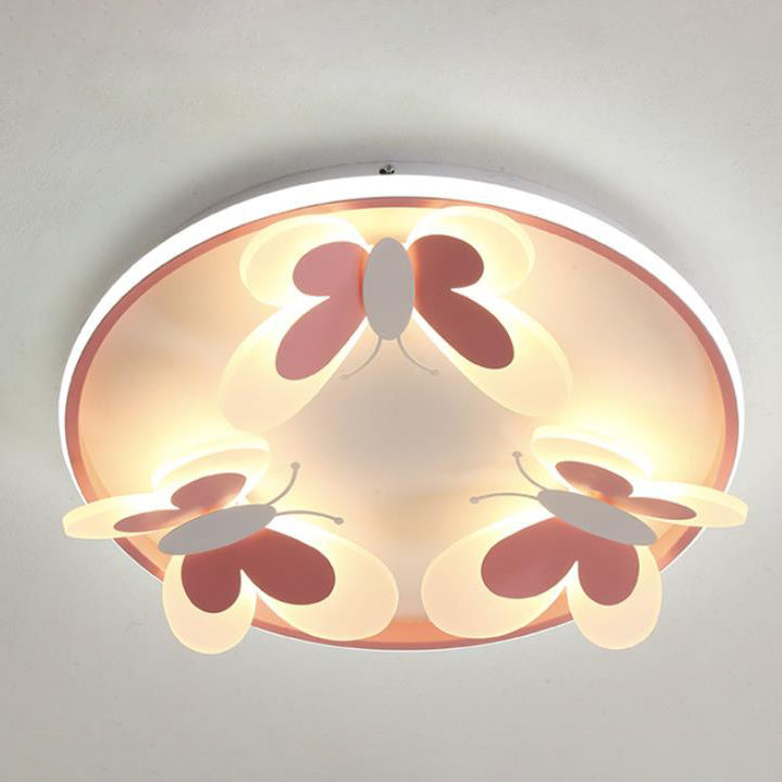 Lumendat Cartoon Creative Pink Butterfly Circle LED Flush Mount Ceiling Light Lumendat