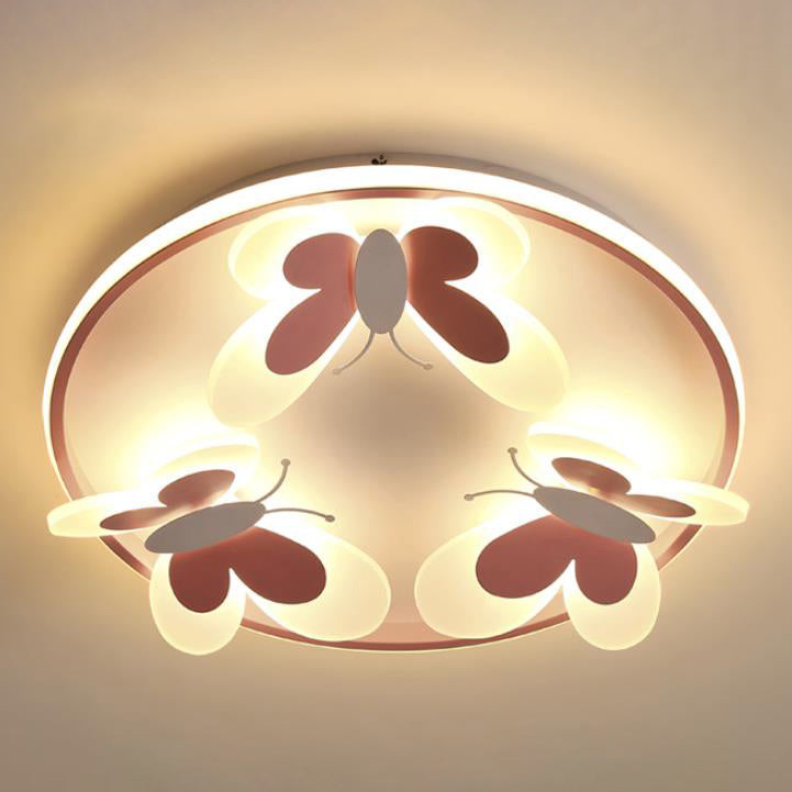 Lumendat Cartoon Creative Pink Butterfly Circle LED Flush Mount Ceiling Light Lumendat
