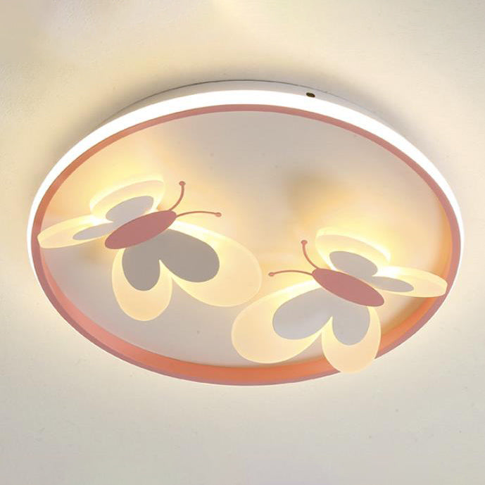 Lumendat Cartoon Creative Pink Butterfly Circle LED Flush Mount Ceiling Light Lumendat