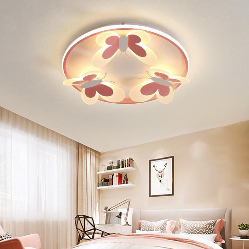 Lumendat Cartoon Creative Pink Butterfly Circle LED Flush Mount Ceiling Light Lumendat