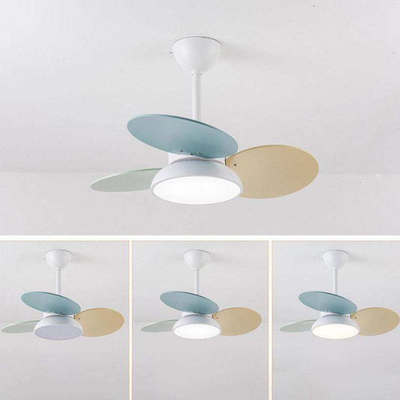 Lumendat Simple Colorful Round Fan Leaf Kids Downrods Ceiling Fan Light Lumendat