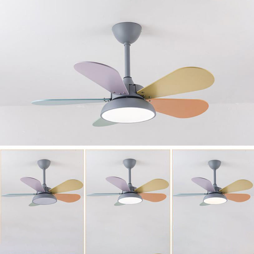 Lumendat Simple Colorful Round Fan Leaf Kids Downrods Ceiling Fan Light Lumendat