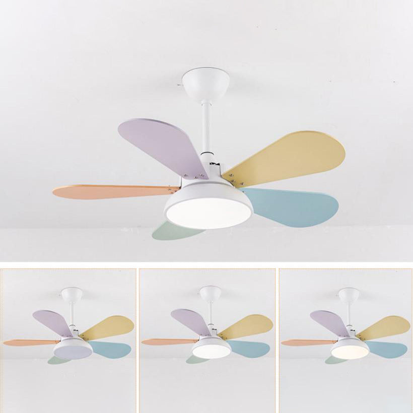 Lumendat Simple Colorful Round Fan Leaf Kids Downrods Ceiling Fan Light Lumendat