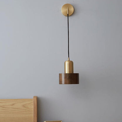 Nordic Light Luxury Retro Copper Walnut Round 1-Light Wall Sconce Lamp