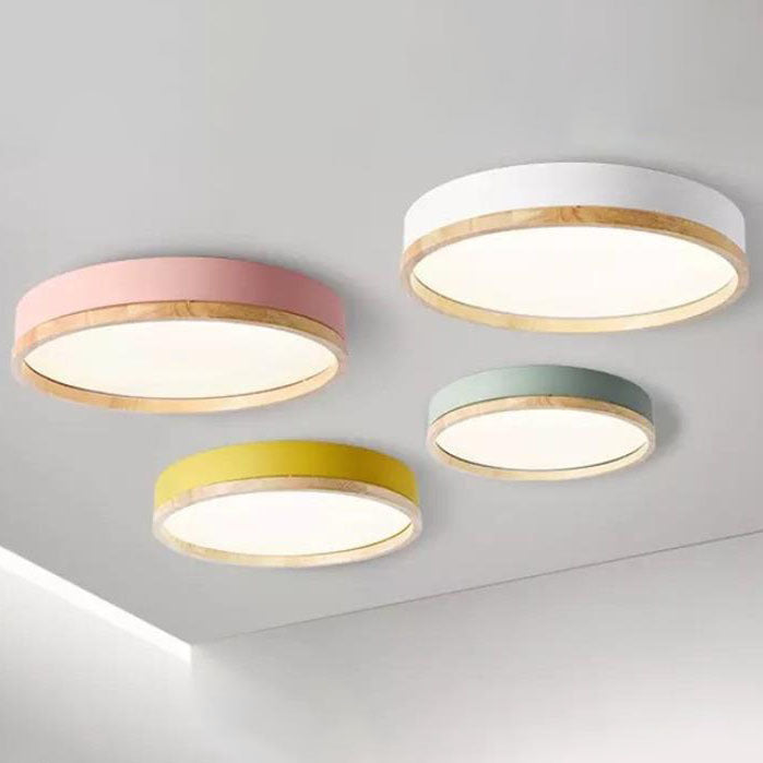 Simple Macaron Round Acrylic LED Flush Mount Ceiling Light BulbSquare