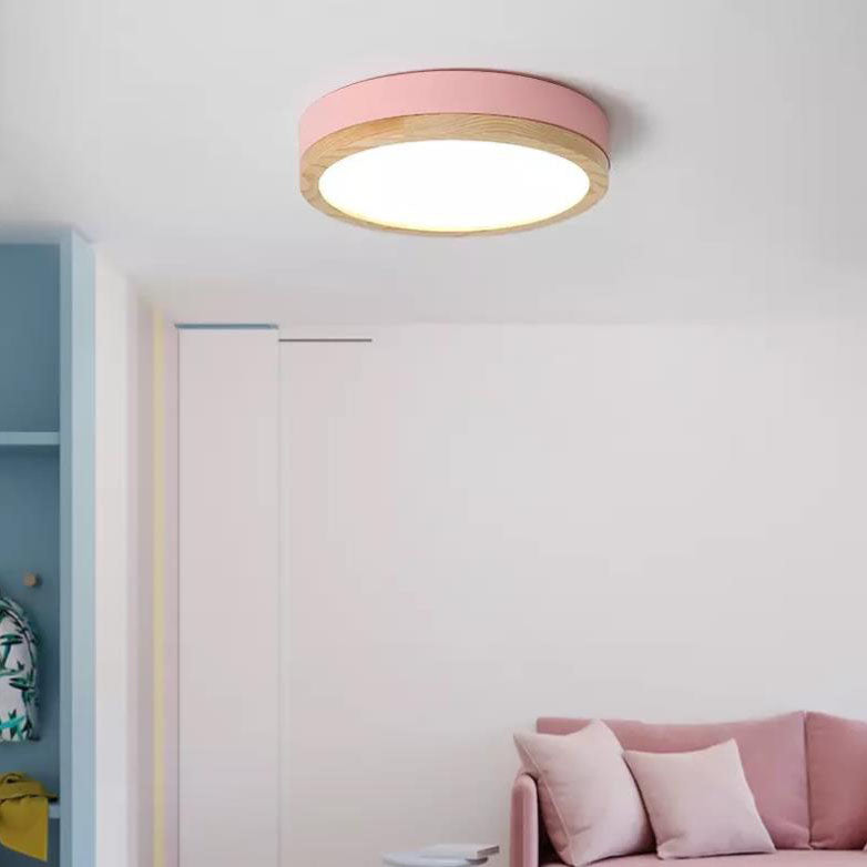 Simple Macaron Round Acrylic LED Flush Mount Ceiling Light BulbSquare