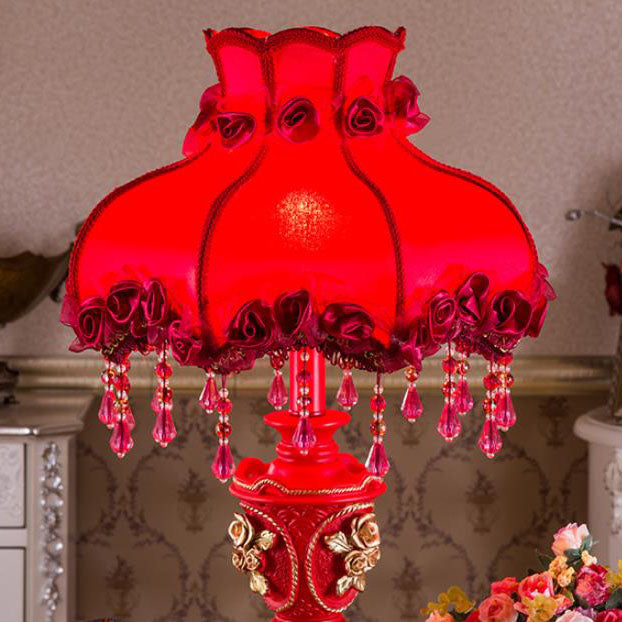European Wedding Red Fabric Tassel Resin 1-Light Table Lamp Lumendat