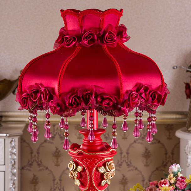 European Wedding Red Fabric Tassel Resin 1-Light Table Lamp Lumendat