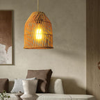 Vintage Rattan Weaving Dome Column 1-light Pendant Light BulbSquare