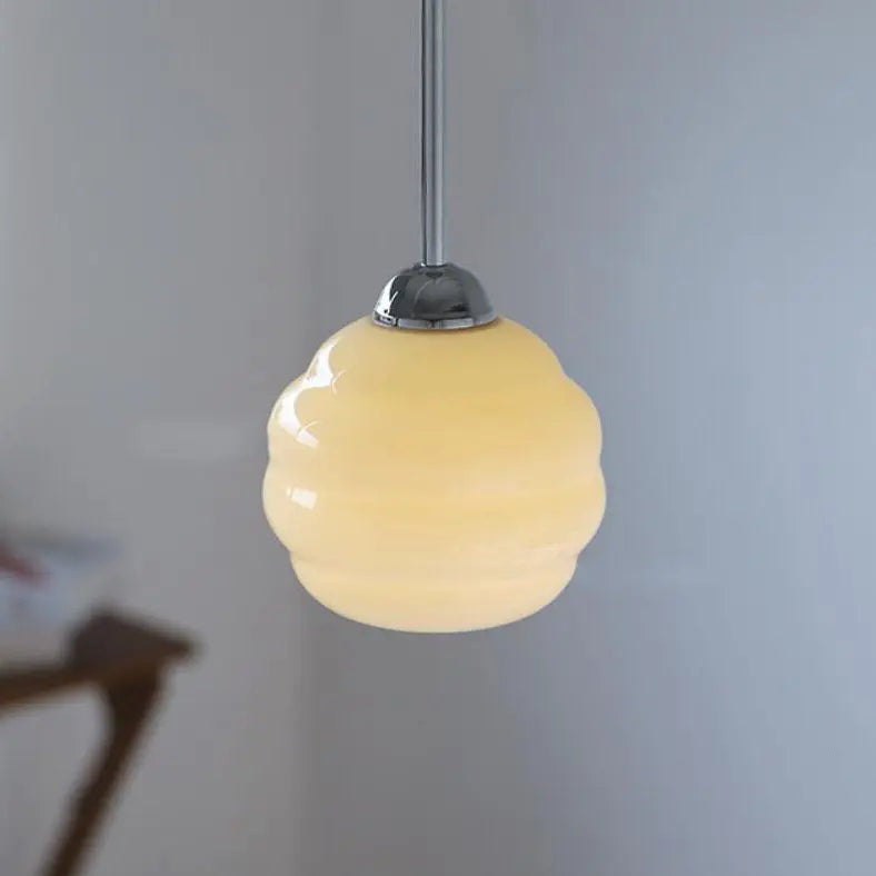 Vintage French Glass Round Tart 1-light Pendant Light Lumendat