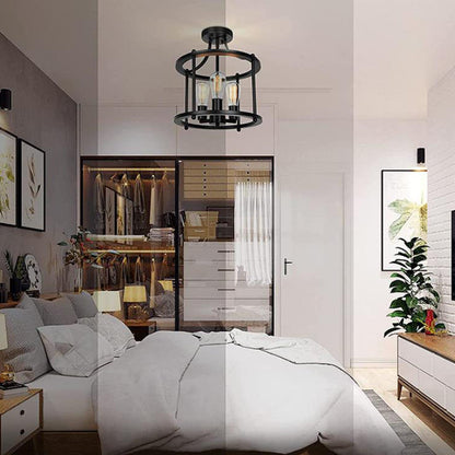 Industrial Vintage Round Drum 3-light Semi-flush Mount Ceiling Light