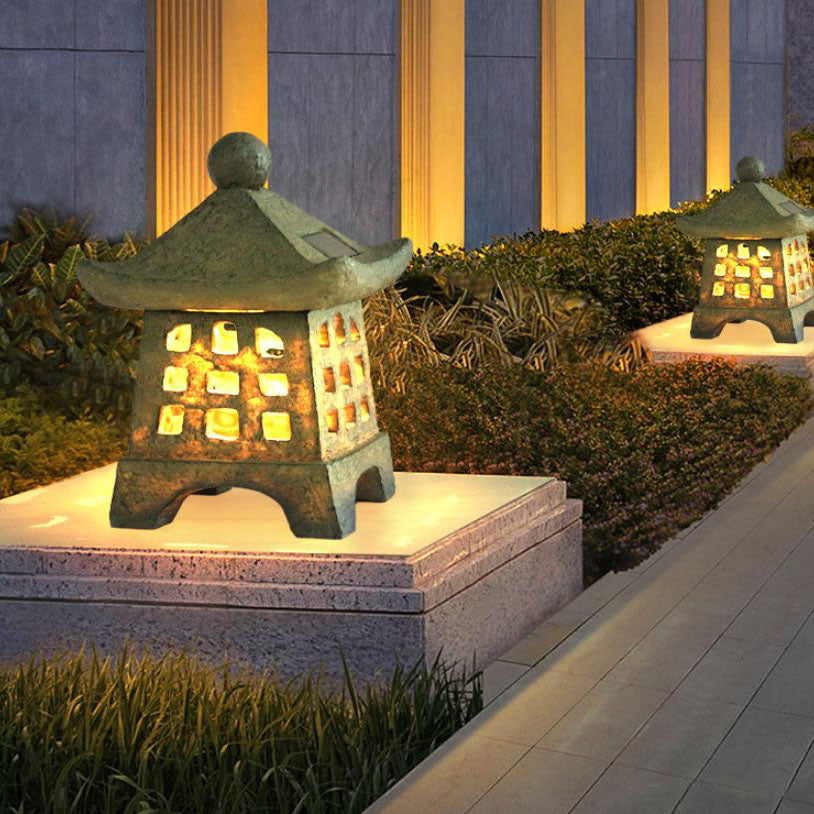 Solar House Pagoda Resin Outdoor Lawn Decorative Landscape Light Lumendat