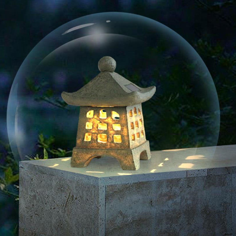 Solar House Pagoda Resin Outdoor Lawn Decorative Landscape Light Lumendat