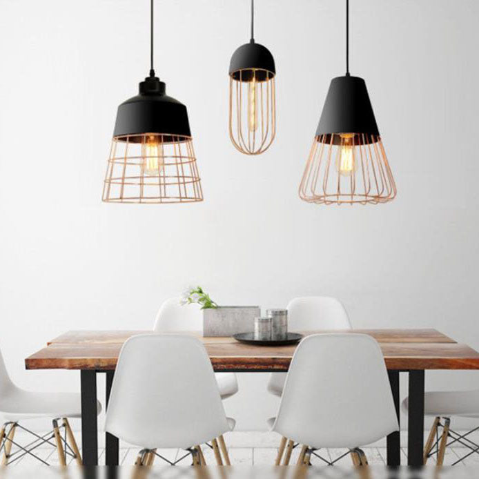 Nordic Creative Iron Cage Geometry 1-light Pendant Light BulbSquare