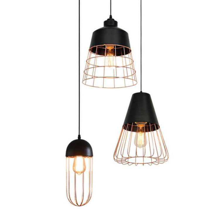 Nordic Creative Iron Cage Geometry 1-light Pendant Light BulbSquare