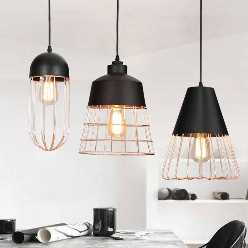 Nordic Creative Iron Cage Geometry 1-light Pendant Light BulbSquare