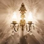 Vintage French Crystal Candelabra Brass 1/2 Light Wall Sconce Lamp