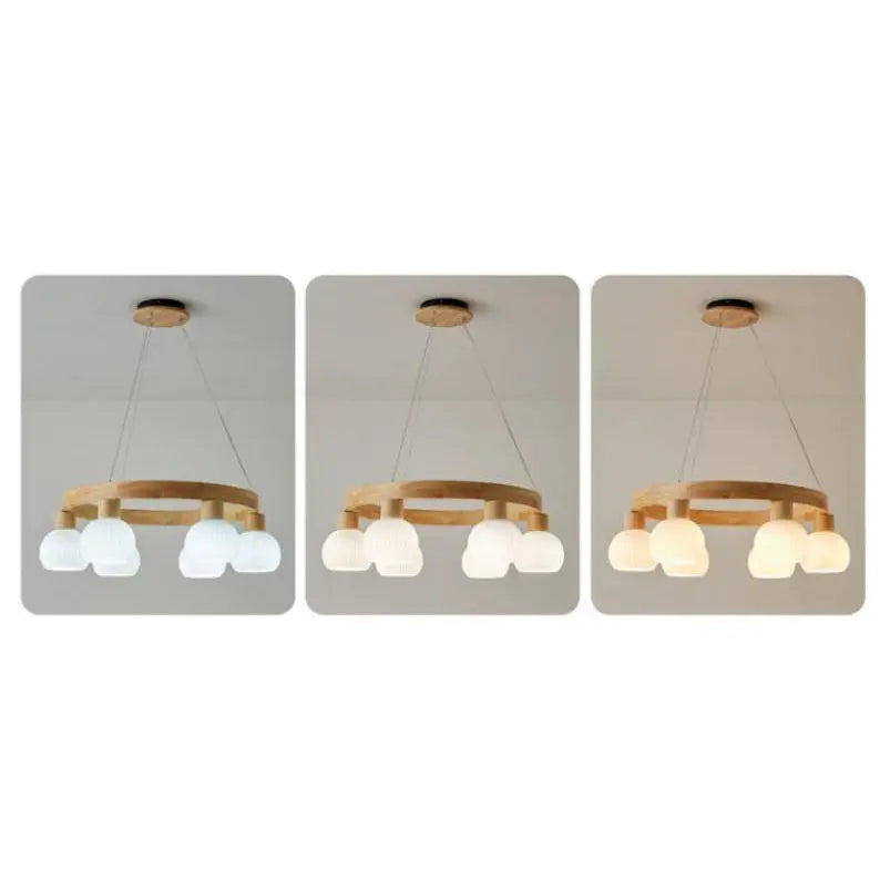 Modern Japanese Log Ring Textured Glass Globe 3/6/9 Light Chandelier Lumendat