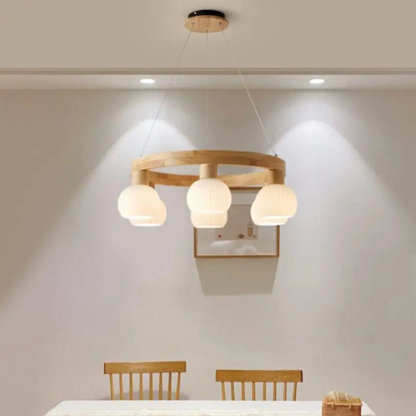 Modern Japanese Log Ring Textured Glass Globe 3/6/9 Light Chandelier modern luxury lighting fixture