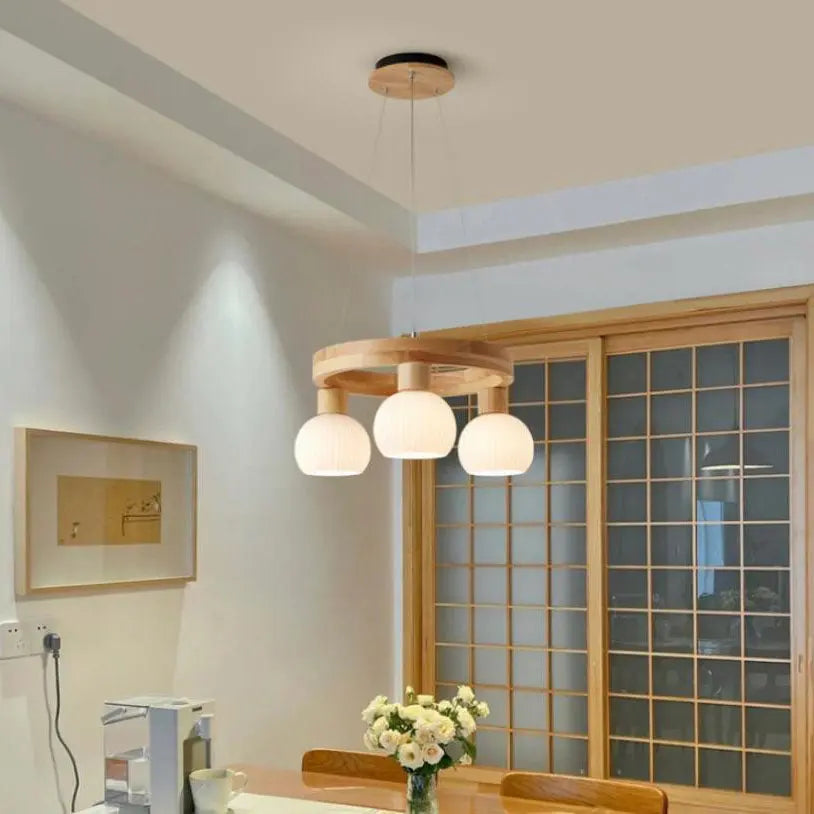Modern Japanese Log Ring Textured Glass Globe 3/6/9 Light Chandelier Lumendat