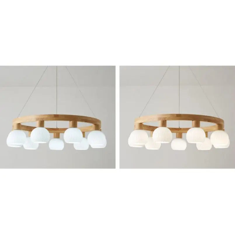Modern Japanese Log Ring Textured Glass Globe 3/6/9 Light Chandelier Lumendat