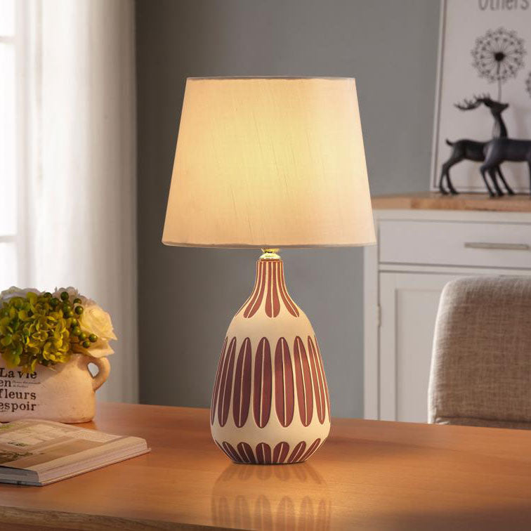 Nordic Vertical Pattern Ceramic Fabric 1-Light Table Lamp Lumendat