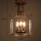 Industrial Vintage Antique Iron Glass Lantern 3-light Semi-flush Mount Ceiling Light