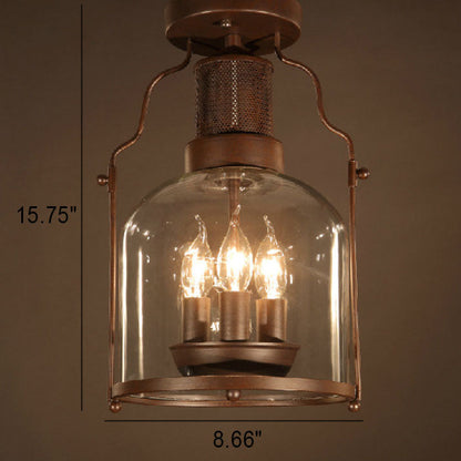 Industrial Vintage Antique Iron Glass Lantern 3-light Semi-flush Mount Ceiling Light