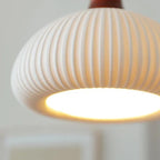 Japanese Vintage Pleated Ceramic Round Dome Wood 1-light Pendant Light Lumendat