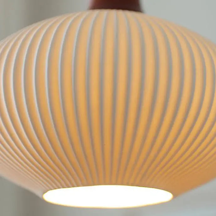 Japanese Vintage Pleated Ceramic Round Dome Wood 1-light Pendant Light Lumendat