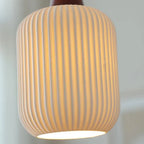 Japanese Vintage Pleated Ceramic Round Dome Wood 1-light Pendant Light Lumendat