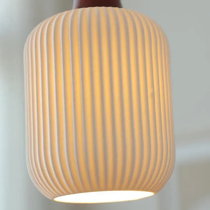 Japanese Vintage Pleated Ceramic Round Dome Wood 1-light Pendant Light Lumendat