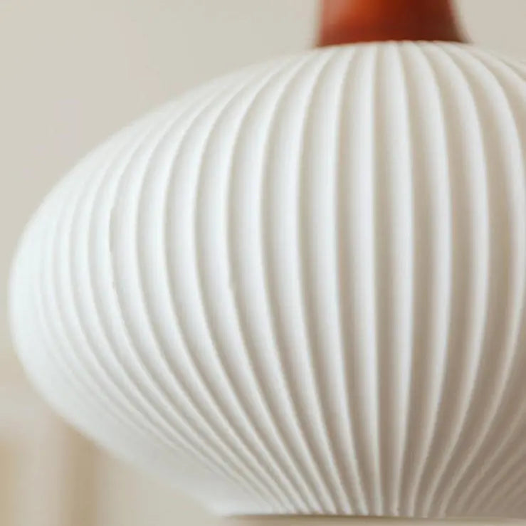 Japanese Vintage Pleated Ceramic Round Dome Wood 1-light Pendant Light Lumendat