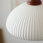 Japanese Vintage Pleated Ceramic Round Dome Wood 1-light Pendant Light Lumendat