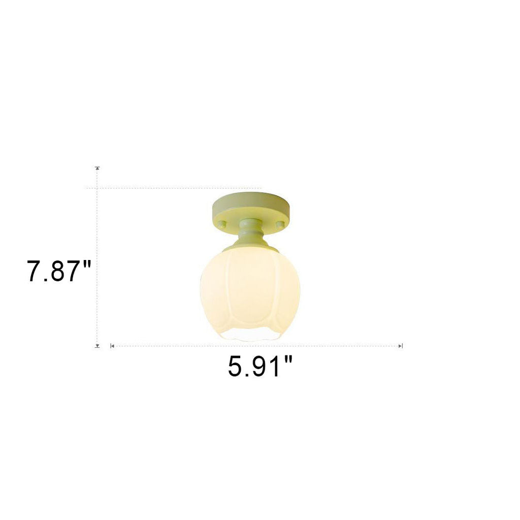 Nordic Fresh Green Floral Glass 1-light Semi-flush Mount Ceiling Light