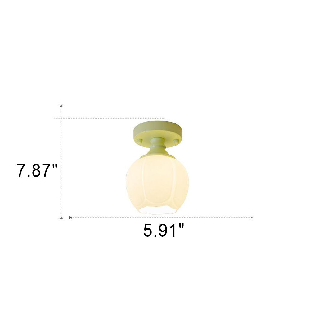 Nordic Fresh Green Floral Glass 1-light Semi-flush Mount Ceiling Light