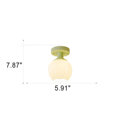 Nordic Fresh Green Floral Glass 1-light Semi-flush Mount Ceiling Light