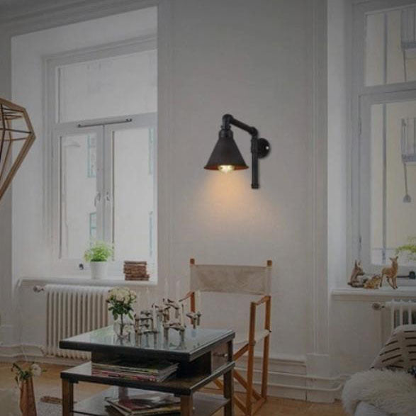 Contemporary Industrial Plumbing Cone Iron 1-Light Wall Sconce Lamp for Living Room Lumendat