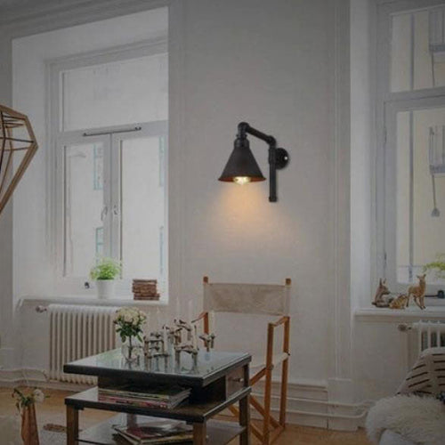 Contemporary Industrial Plumbing Cone Iron 1-Light Wall Sconce Lamp for Living Room Lumendat