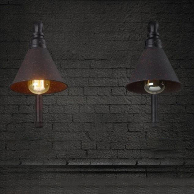 Contemporary Industrial Plumbing Cone Iron 1-Light Wall Sconce Lamp for Living Room Lumendat